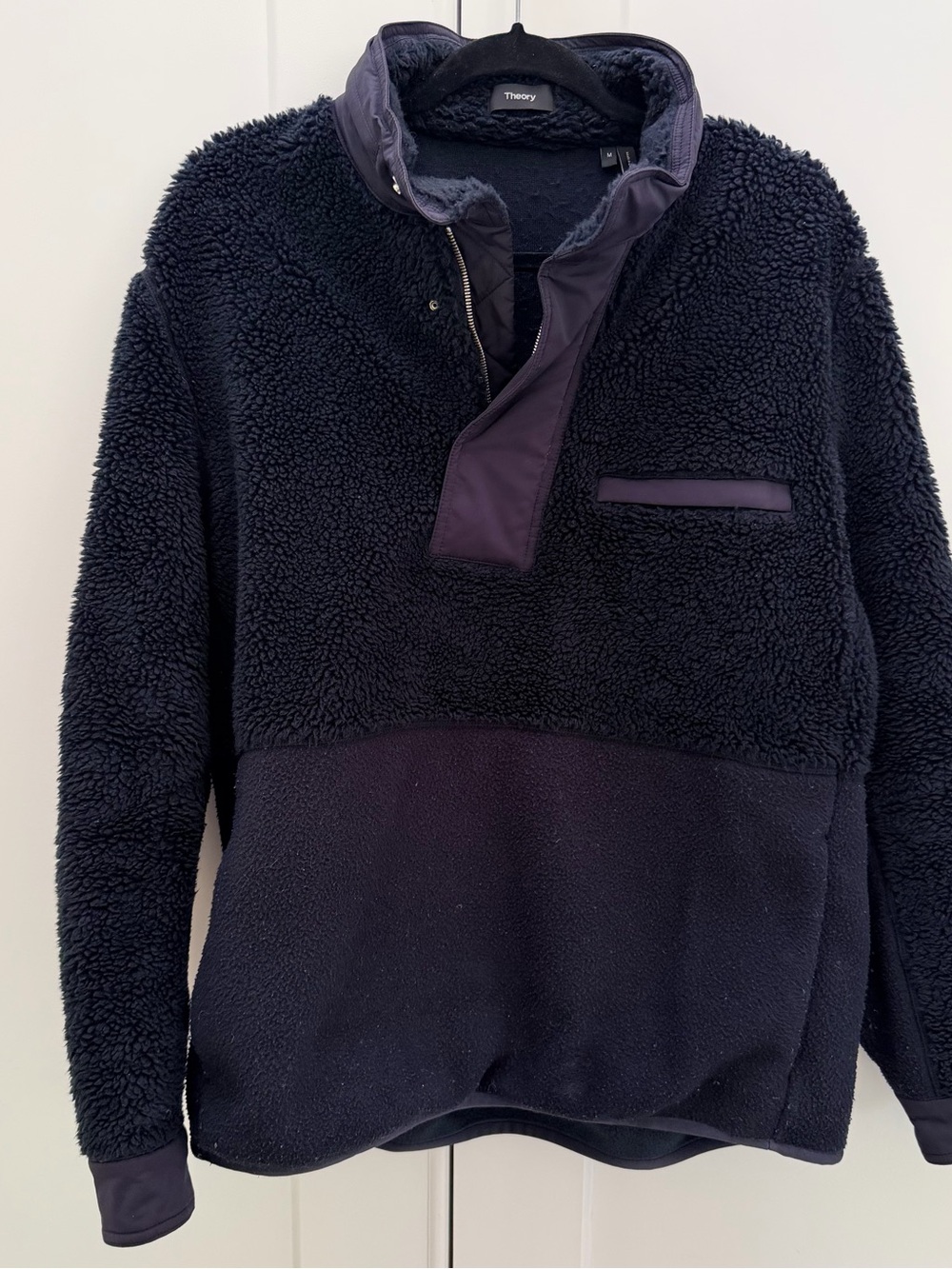 Theory Dark Navy Sherpa Half-Zip Pullover